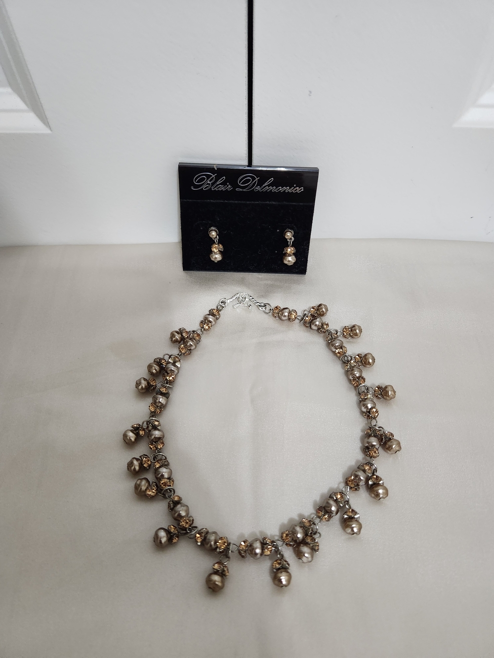 Blair Delmonico Metallic Pearl Drop Necklace in Champagne and Drop Earrings - Picture 3 of 5